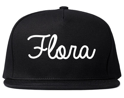 Flora Illinois IL Script Mens Snapback Hat Black
