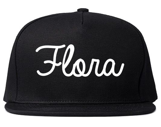 Flora Illinois IL Script Mens Snapback Hat Black