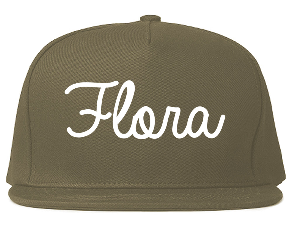 Flora Illinois IL Script Mens Snapback Hat Grey