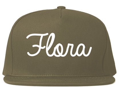 Flora Illinois IL Script Mens Snapback Hat Grey