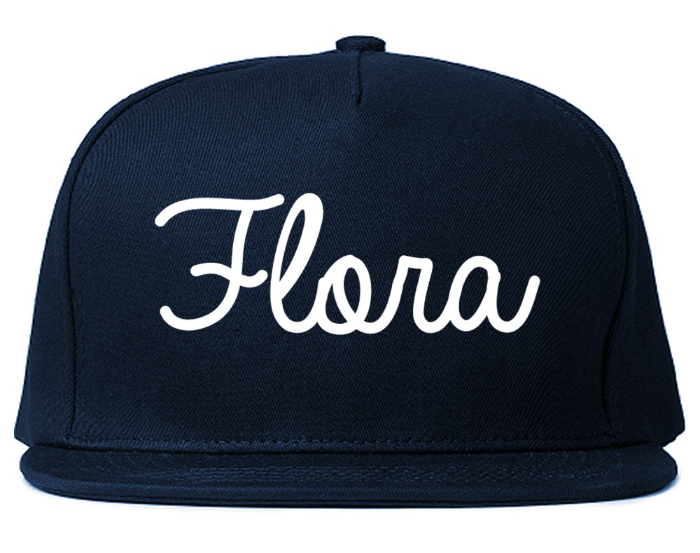 Flora Illinois IL Script Mens Snapback Hat Navy Blue