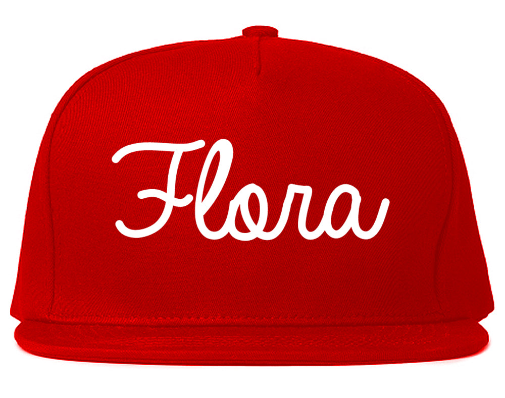 Flora Illinois IL Script Mens Snapback Hat Red