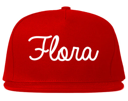 Flora Illinois IL Script Mens Snapback Hat Red