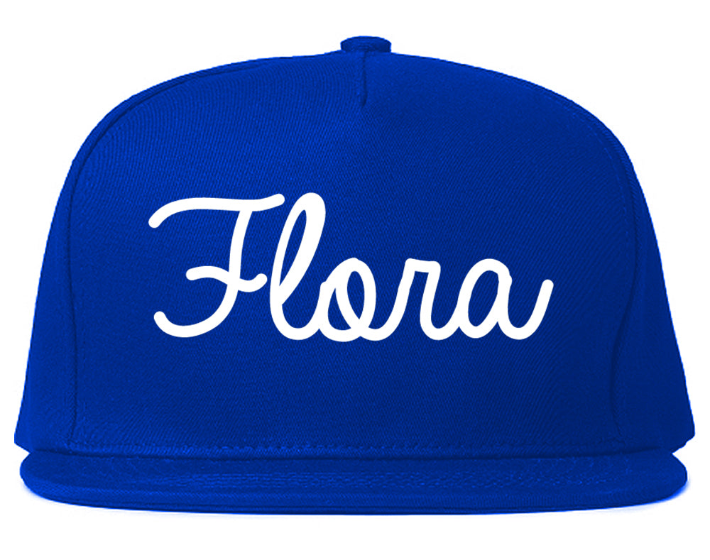 Flora Illinois IL Script Mens Snapback Hat Royal Blue