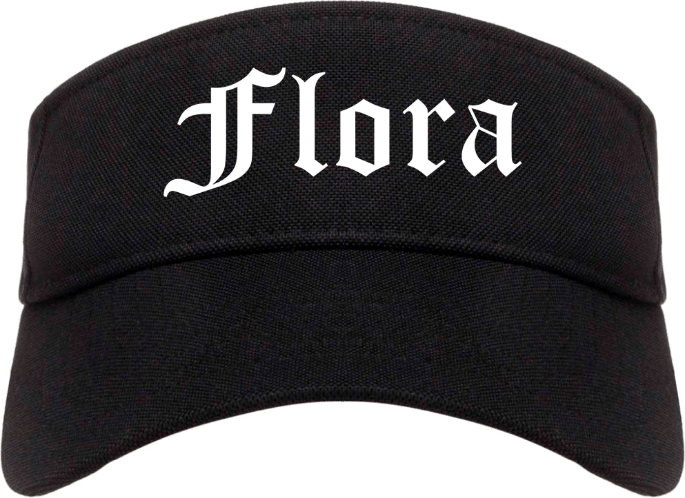 Flora Illinois IL Old English Mens Visor Cap Hat Black