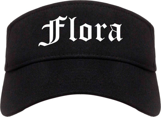 Flora Illinois IL Old English Mens Visor Cap Hat Black