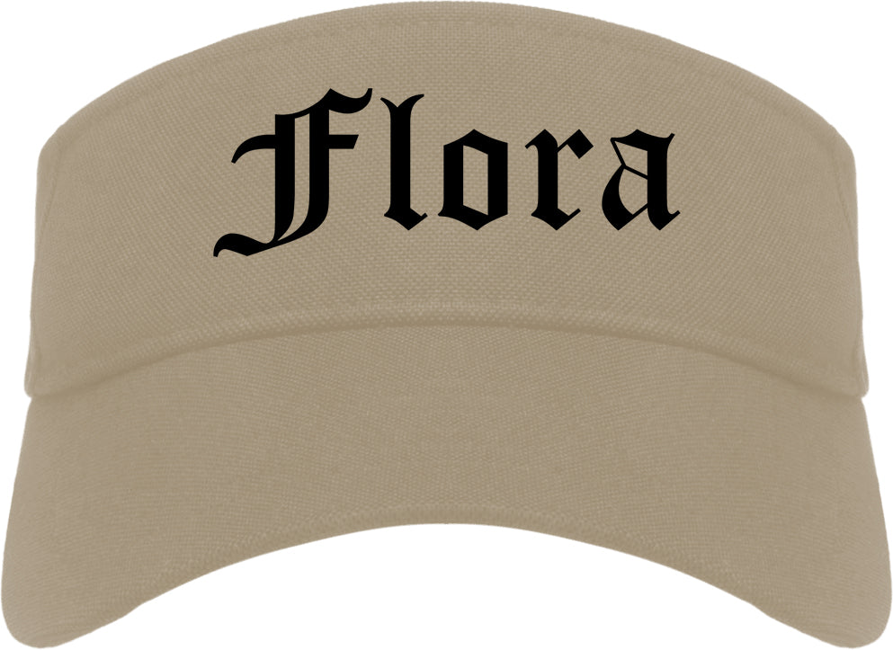 Flora Illinois IL Old English Mens Visor Cap Hat Khaki