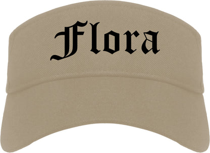 Flora Illinois IL Old English Mens Visor Cap Hat Khaki
