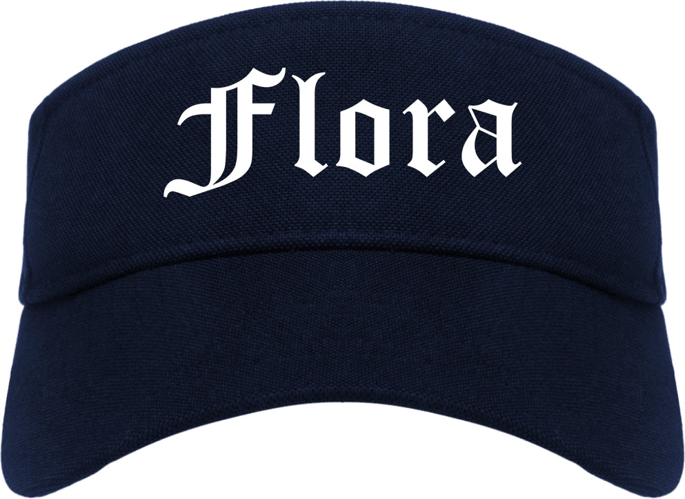 Flora Illinois IL Old English Mens Visor Cap Hat Navy Blue