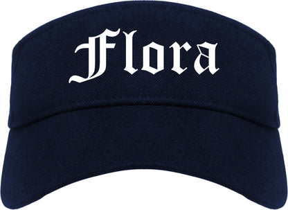 Flora Illinois IL Old English Mens Visor Cap Hat Navy Blue