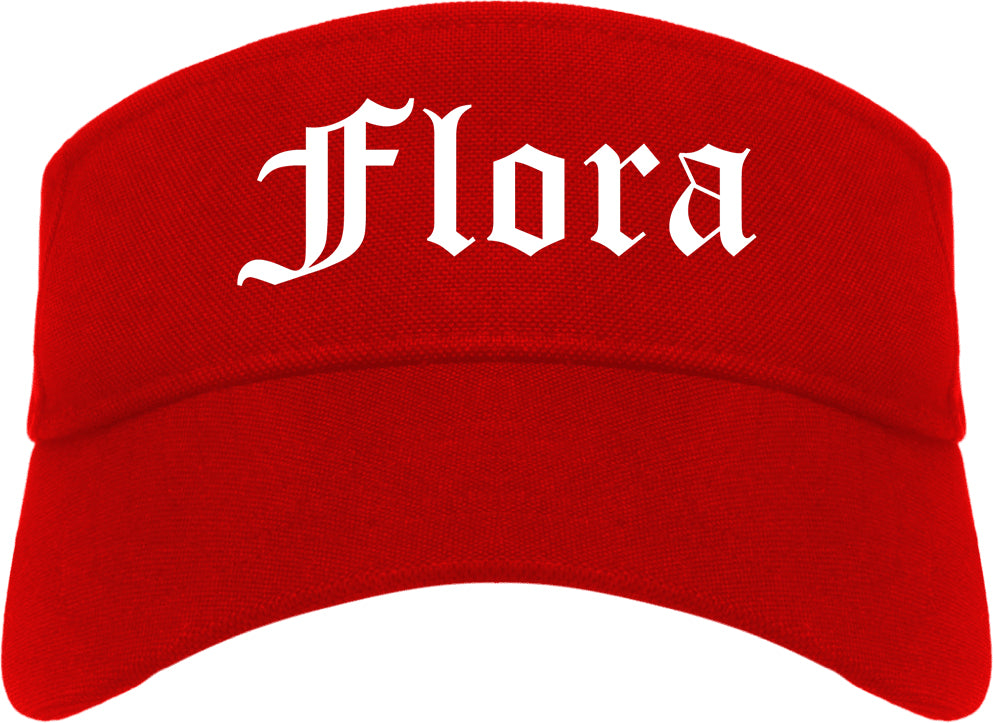 Flora Illinois IL Old English Mens Visor Cap Hat Red