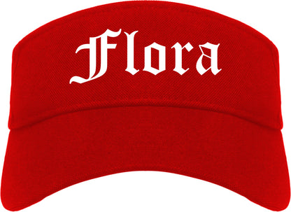 Flora Illinois IL Old English Mens Visor Cap Hat Red