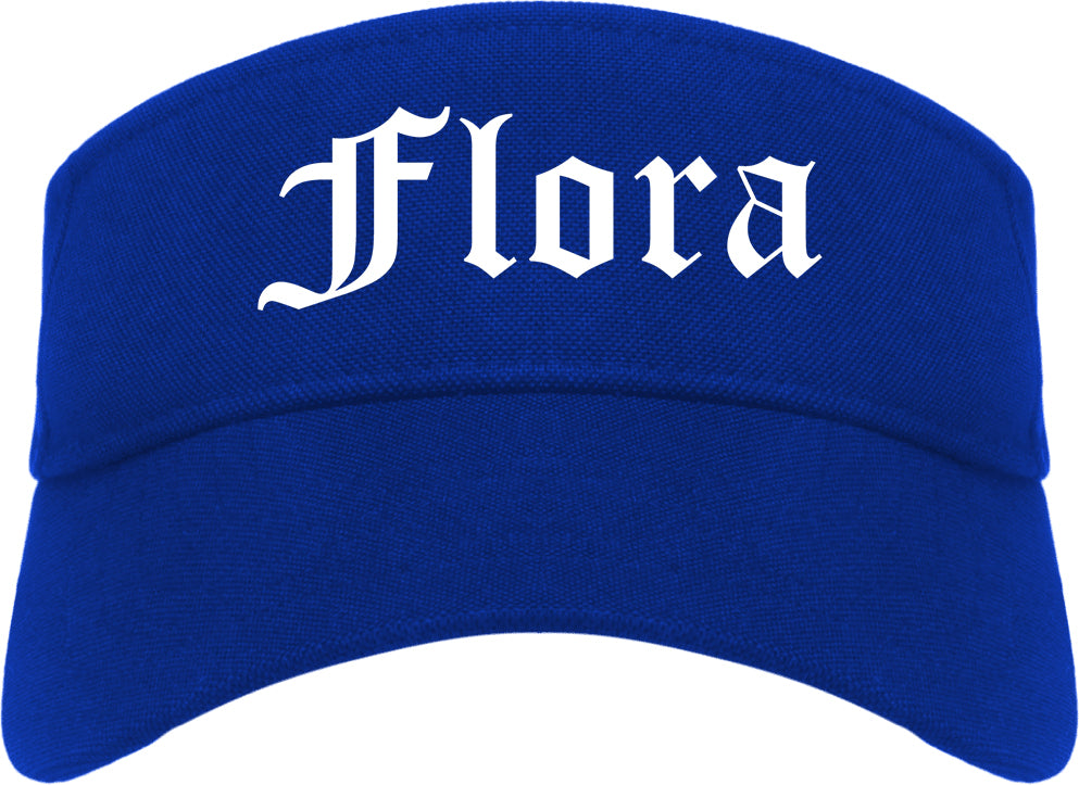 Flora Illinois IL Old English Mens Visor Cap Hat Royal Blue