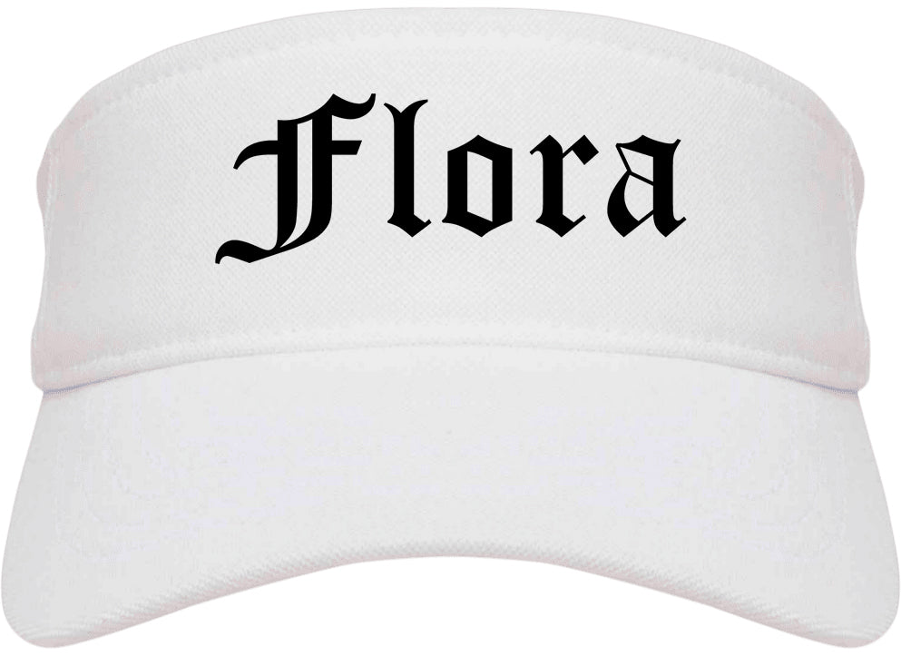 Flora Illinois IL Old English Mens Visor Cap Hat White