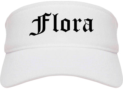 Flora Illinois IL Old English Mens Visor Cap Hat White