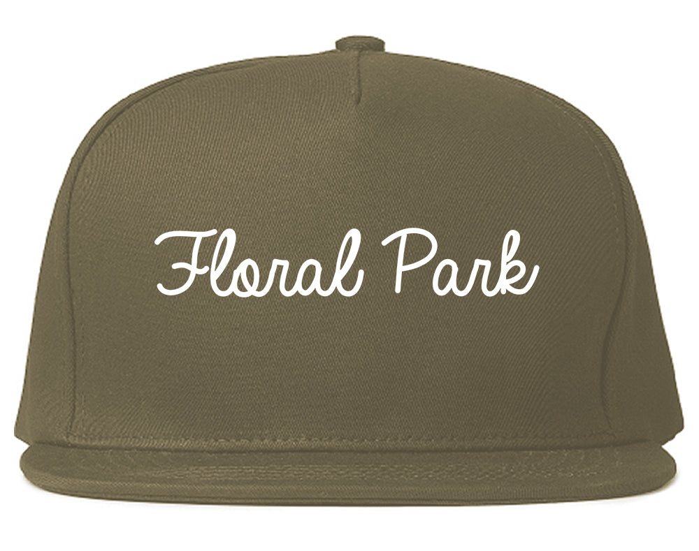 Floral Park New York NY Script Mens Snapback Hat Grey