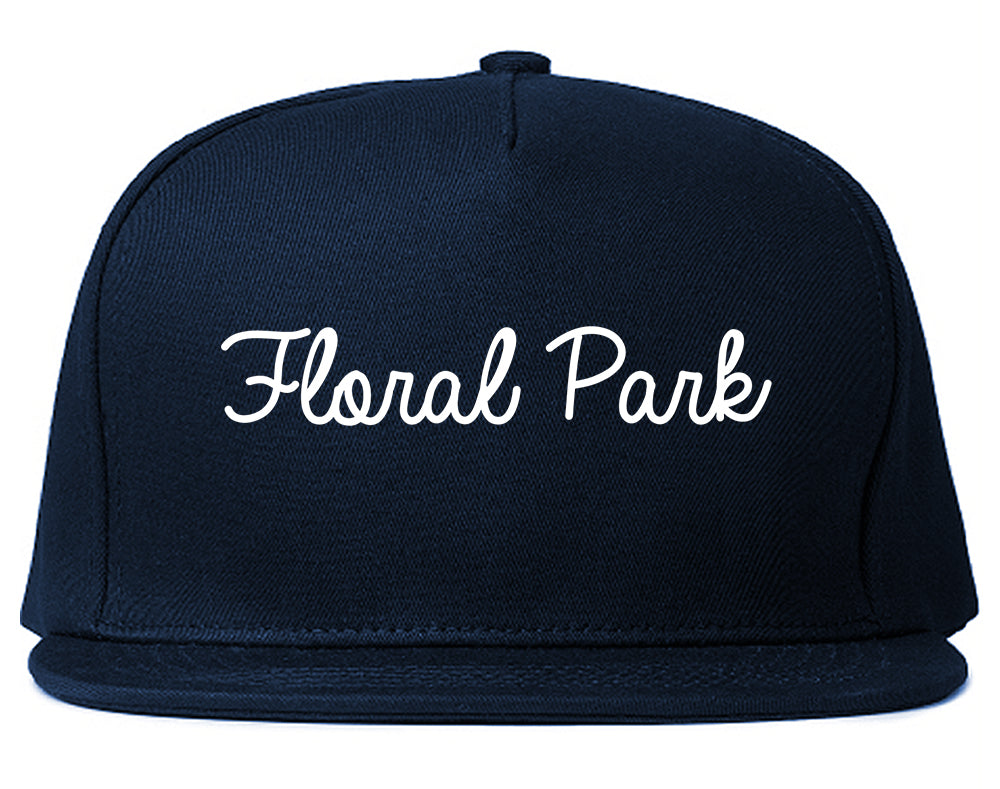 Floral Park New York NY Script Mens Snapback Hat Navy Blue