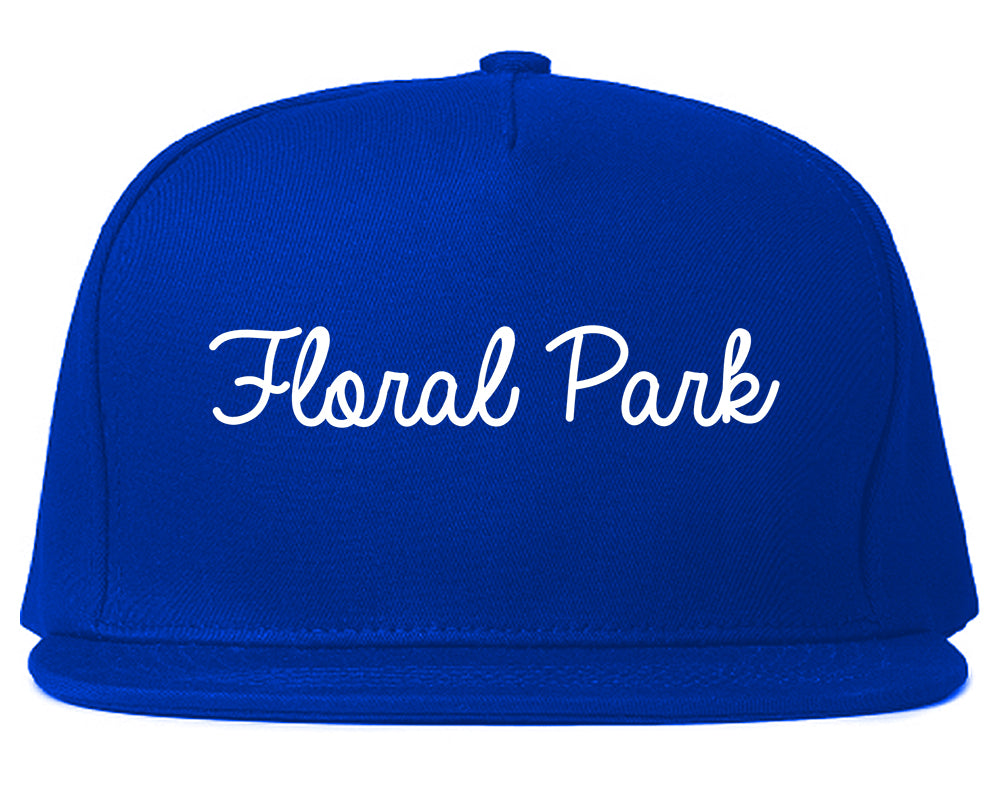 Floral Park New York NY Script Mens Snapback Hat Royal Blue