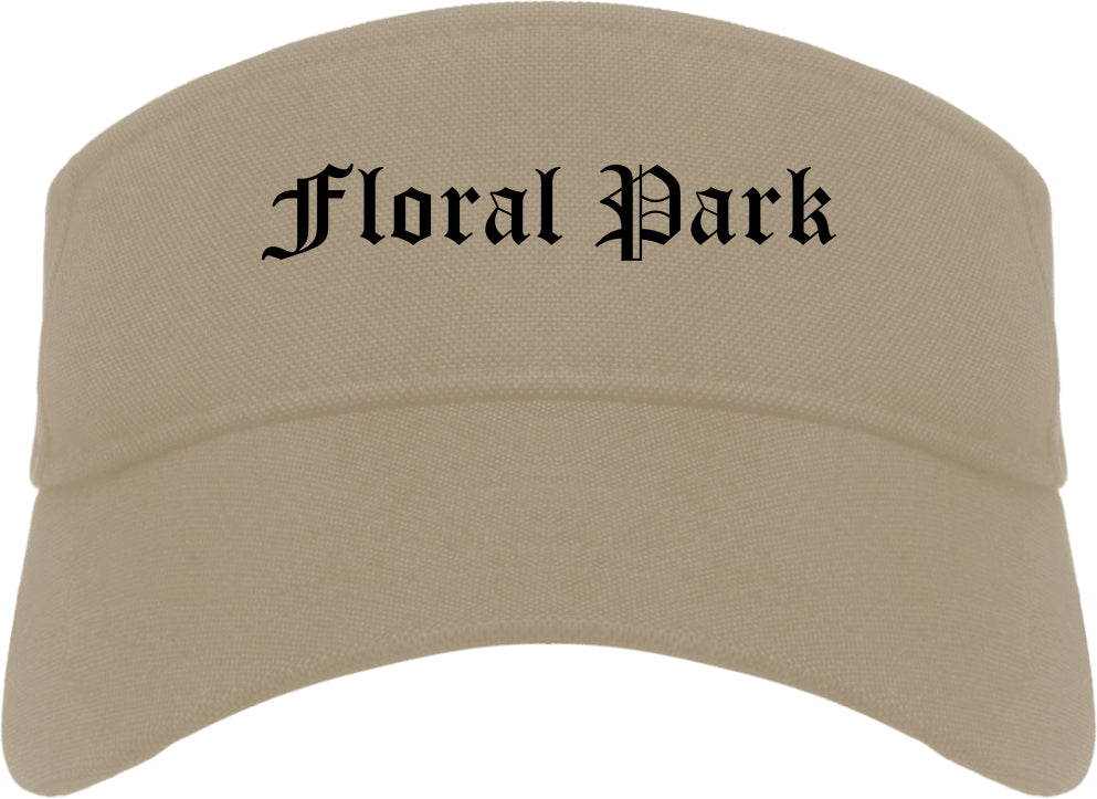 Floral Park New York NY Old English Mens Visor Cap Hat Khaki