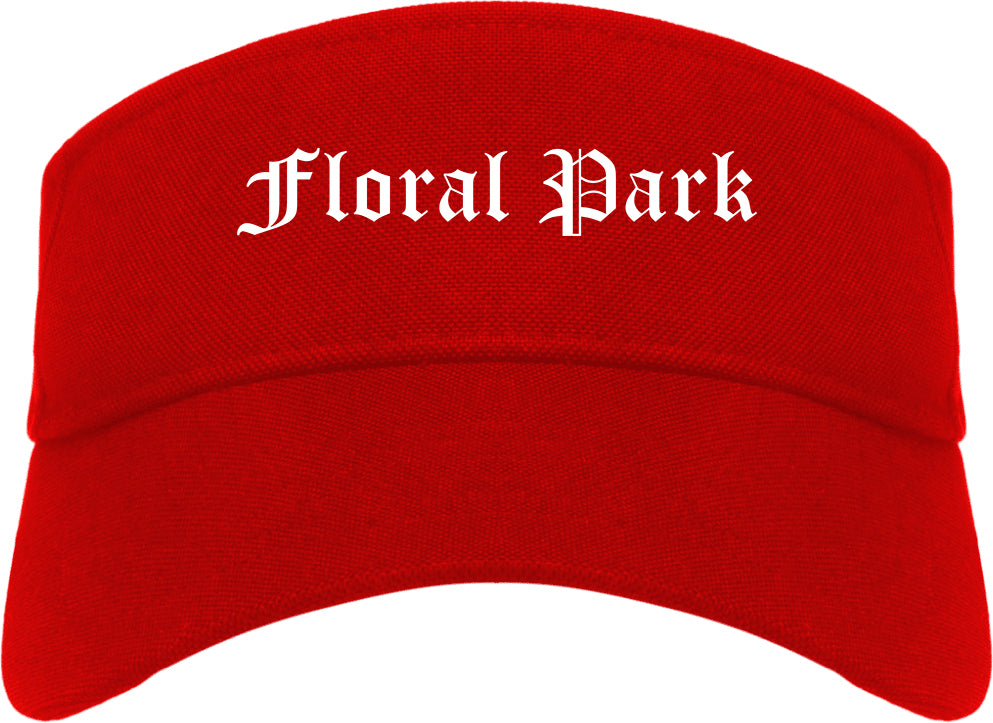 Floral Park New York NY Old English Mens Visor Cap Hat Red