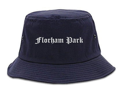 Florham Park New Jersey NJ Old English Mens Bucket Hat Navy Blue