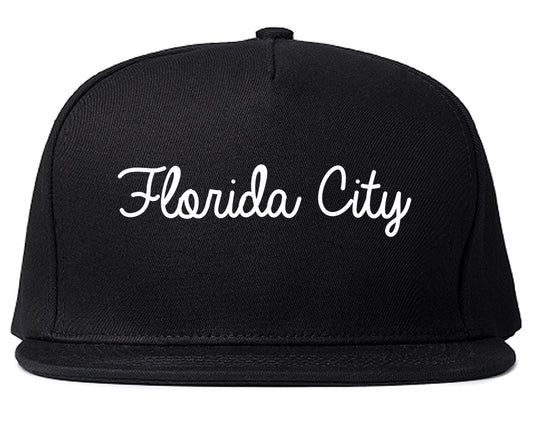 Florida City Florida FL Script Mens Snapback Hat Black