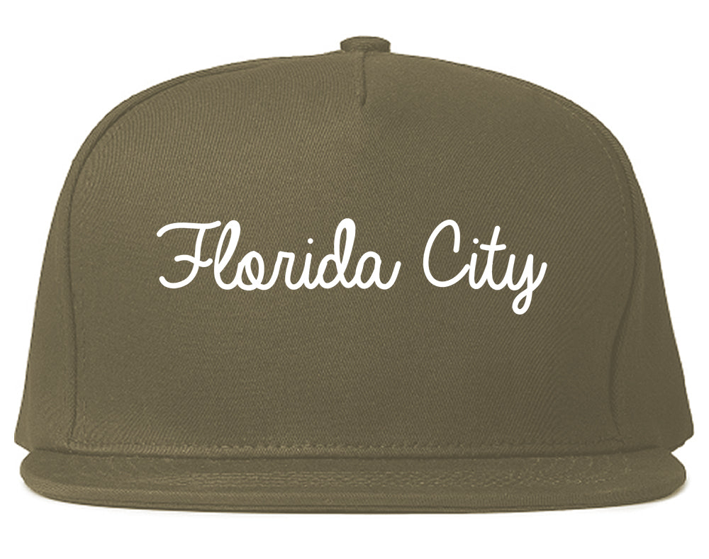 Florida City Florida FL Script Mens Snapback Hat Grey