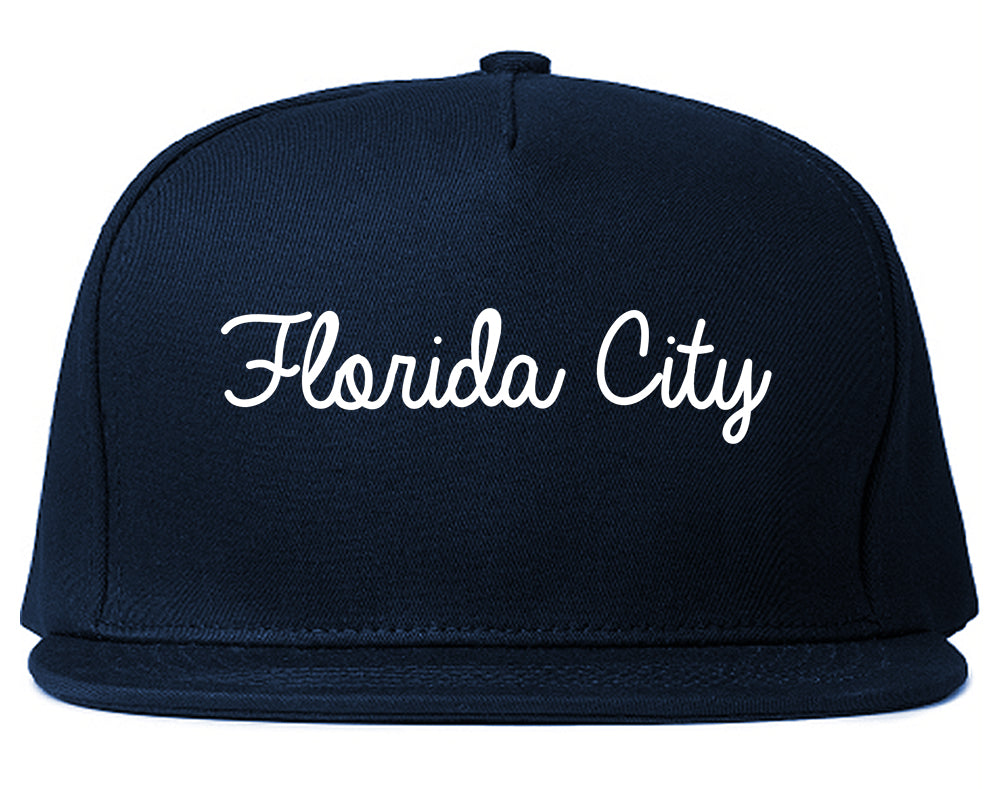 Florida City Florida FL Script Mens Snapback Hat Navy Blue