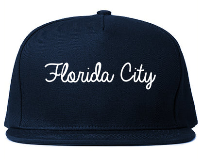 Florida City Florida FL Script Mens Snapback Hat Navy Blue