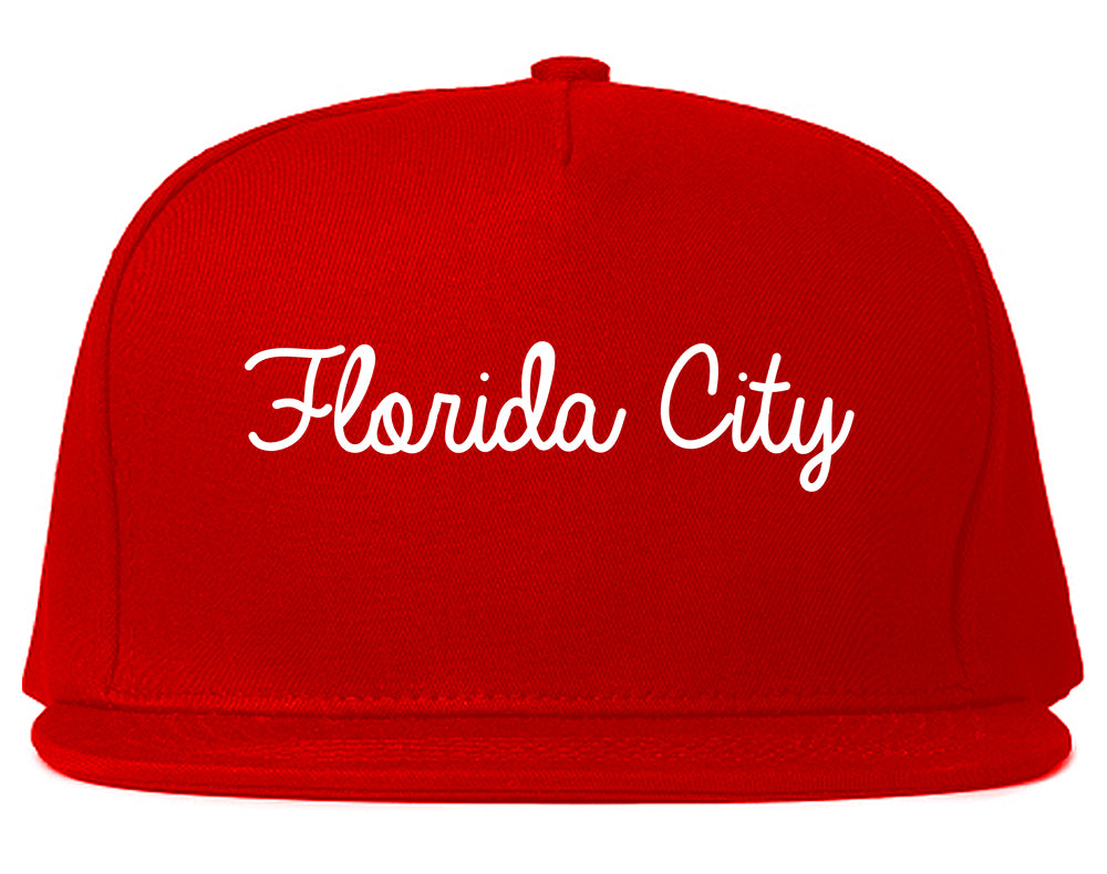 Florida City Florida FL Script Mens Snapback Hat Red