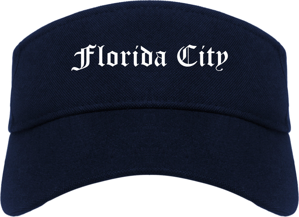 Florida City Florida FL Old English Mens Visor Cap Hat Navy Blue