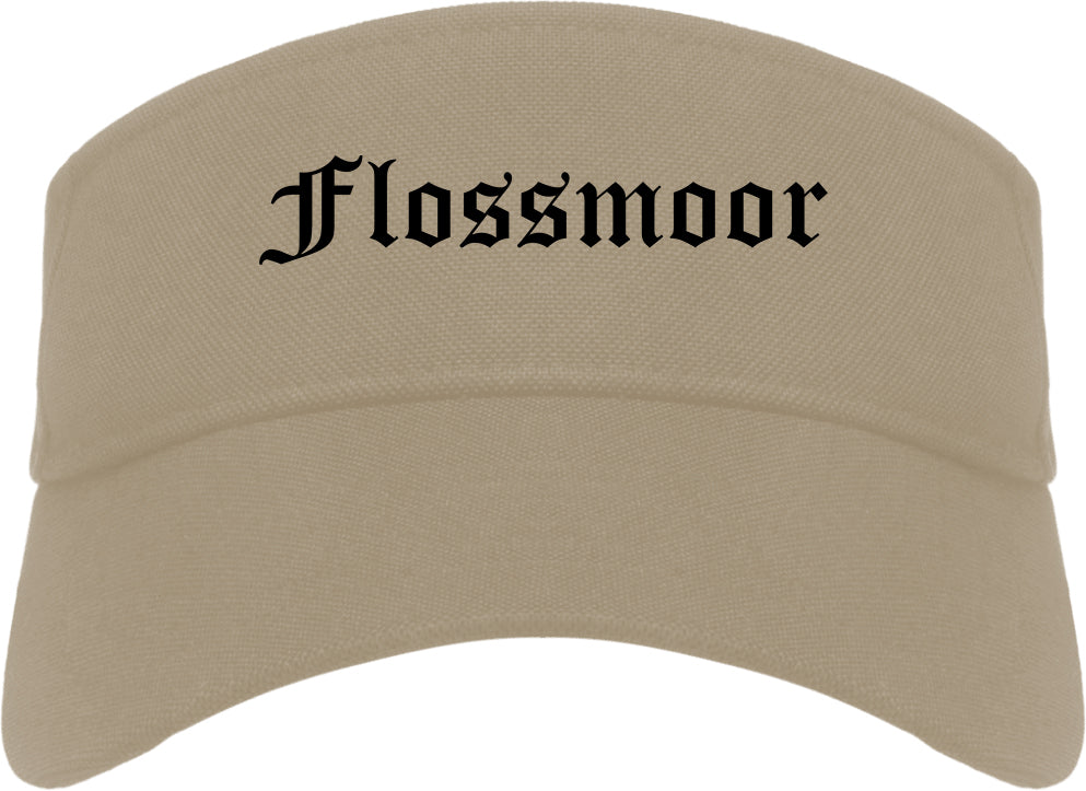 Flossmoor Illinois IL Old English Mens Visor Cap Hat Khaki