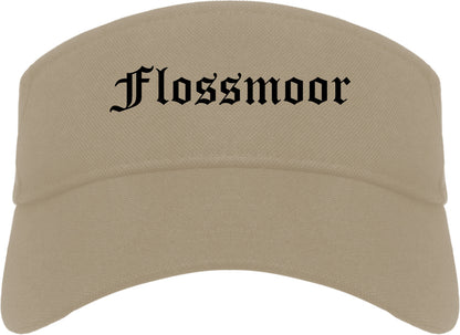 Flossmoor Illinois IL Old English Mens Visor Cap Hat Khaki