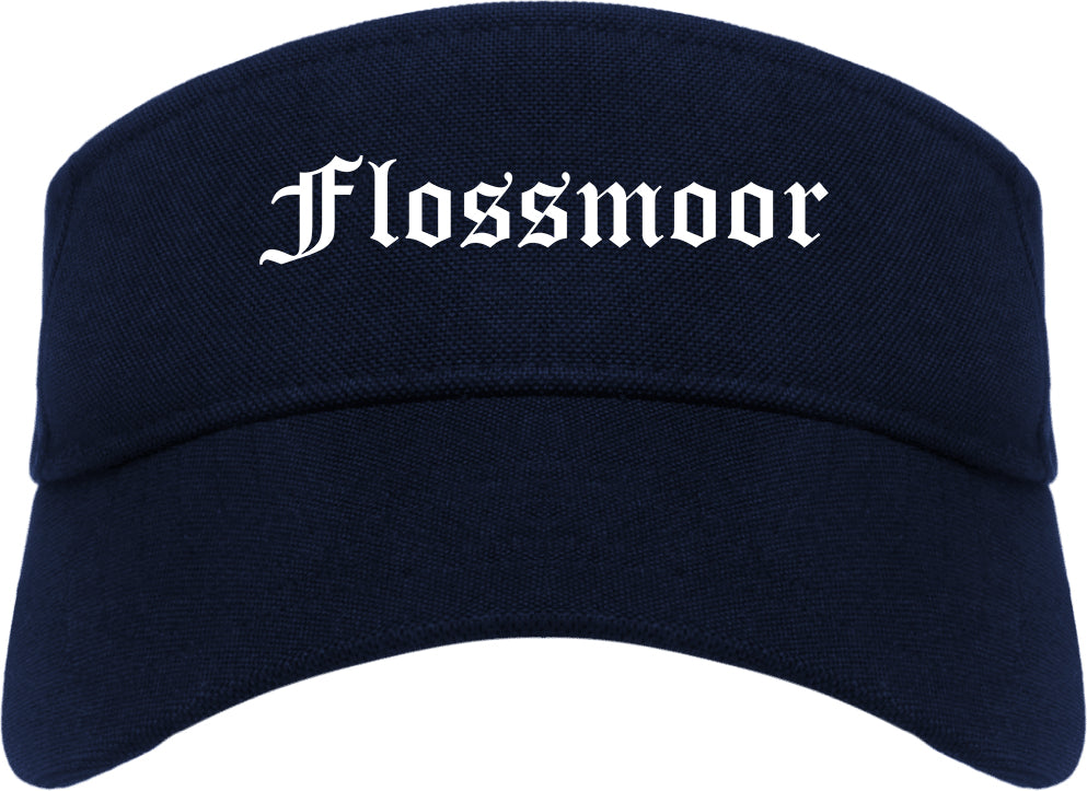 Flossmoor Illinois IL Old English Mens Visor Cap Hat Navy Blue