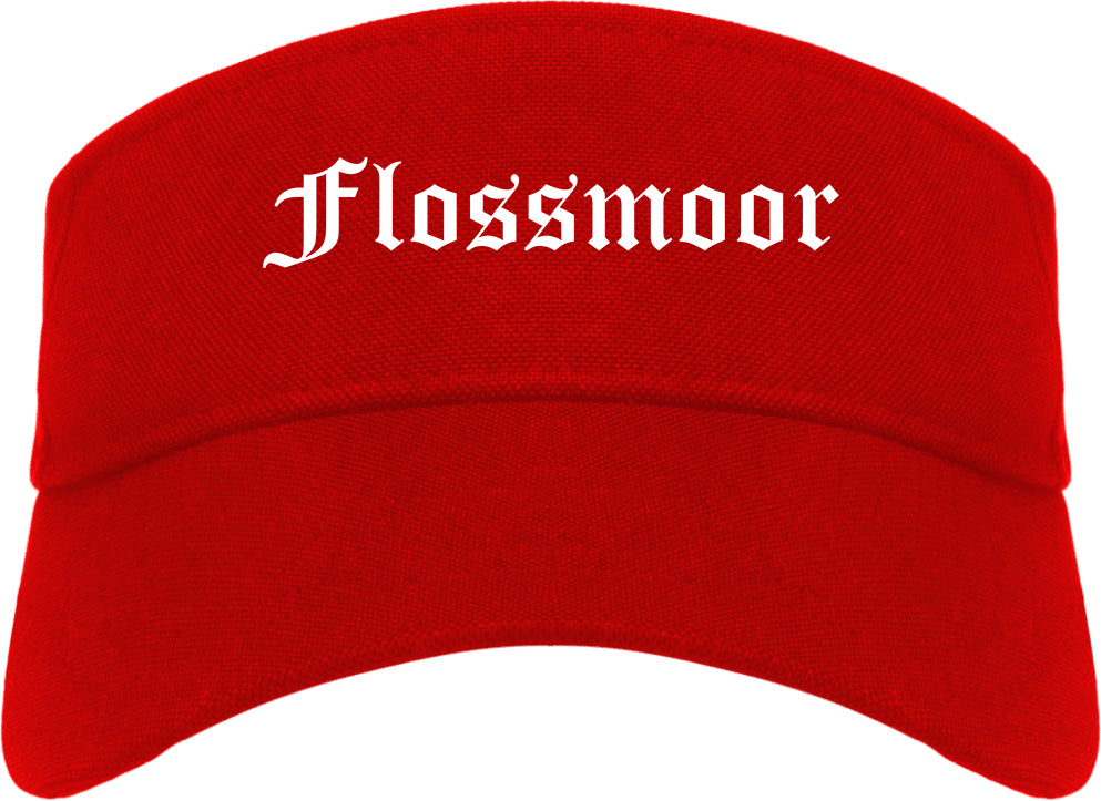 Flossmoor Illinois IL Old English Mens Visor Cap Hat Red