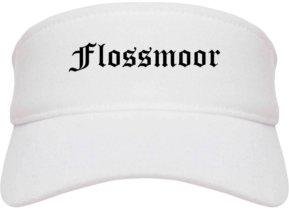 Flossmoor Illinois IL Old English Mens Visor Cap Hat White