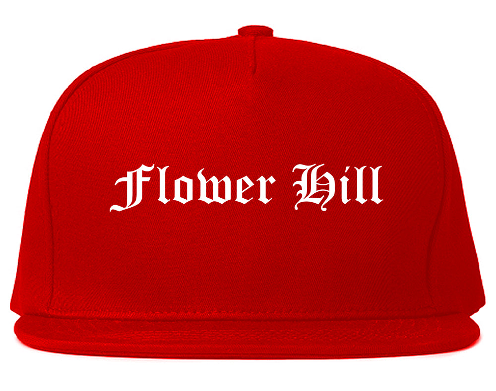 Flower Hill New York NY Old English Mens Snapback Hat Red