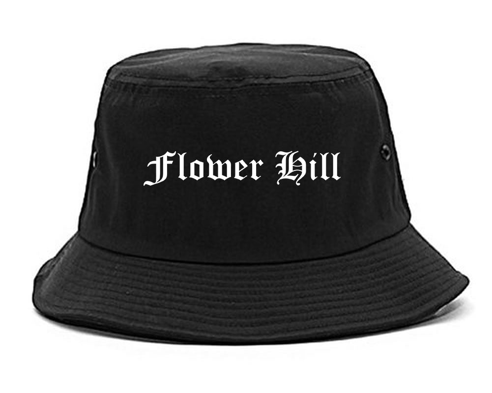 Flower Hill New York NY Old English Mens Bucket Hat Black