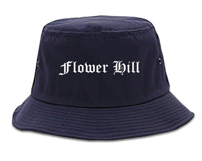 Flower Hill New York NY Old English Mens Bucket Hat Navy Blue
