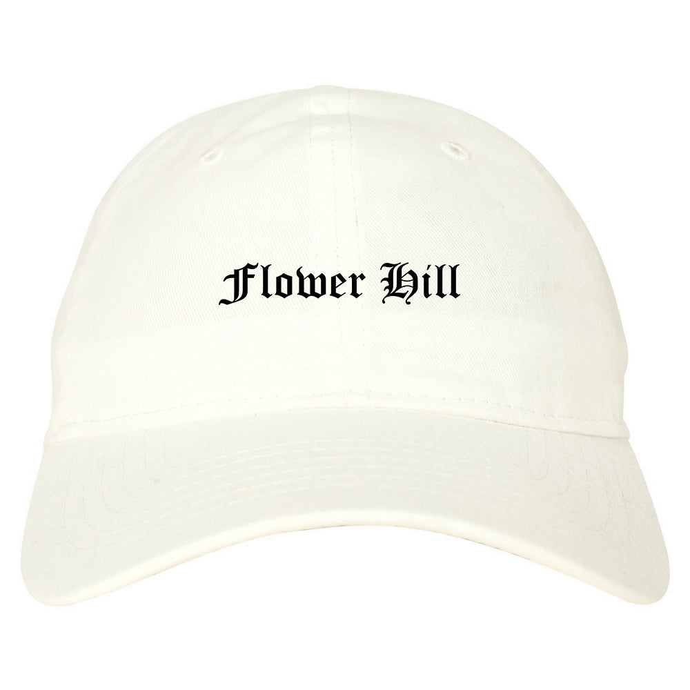 Flower Hill New York NY Old English Mens Dad Hat Baseball Cap White