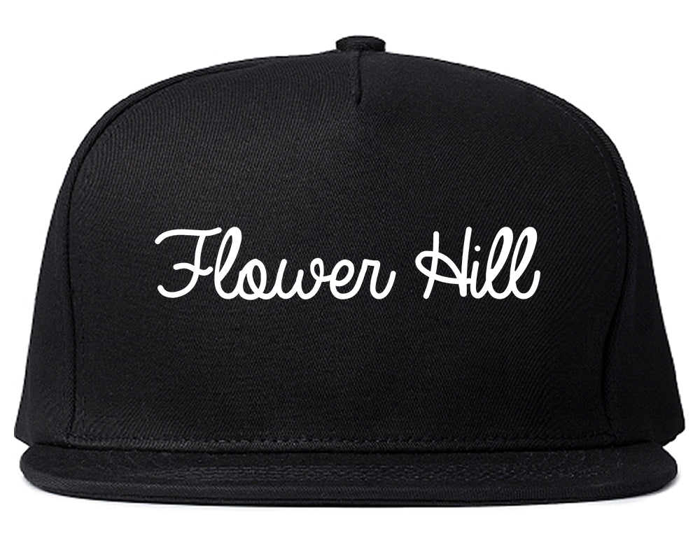 Flower Hill New York NY Script Mens Snapback Hat Black
