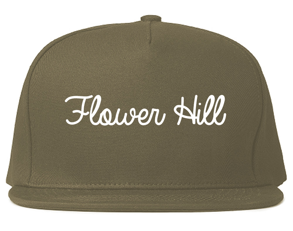 Flower Hill New York NY Script Mens Snapback Hat Grey