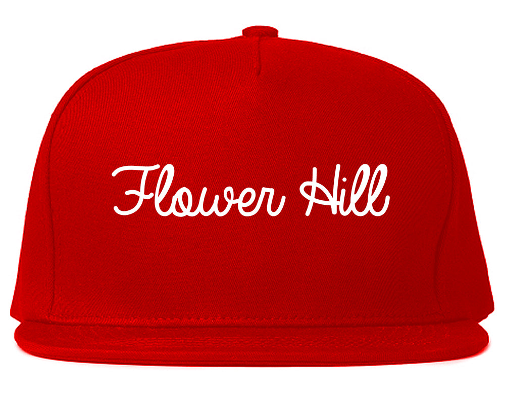 Flower Hill New York NY Script Mens Snapback Hat Red