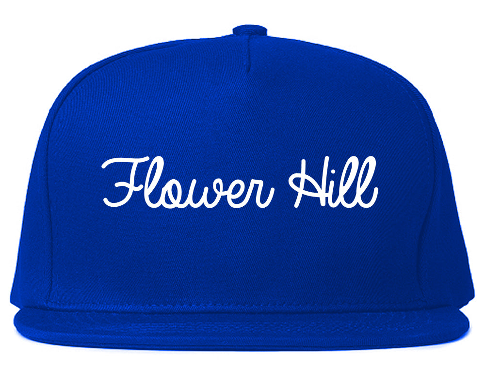 Flower Hill New York NY Script Mens Snapback Hat Royal Blue