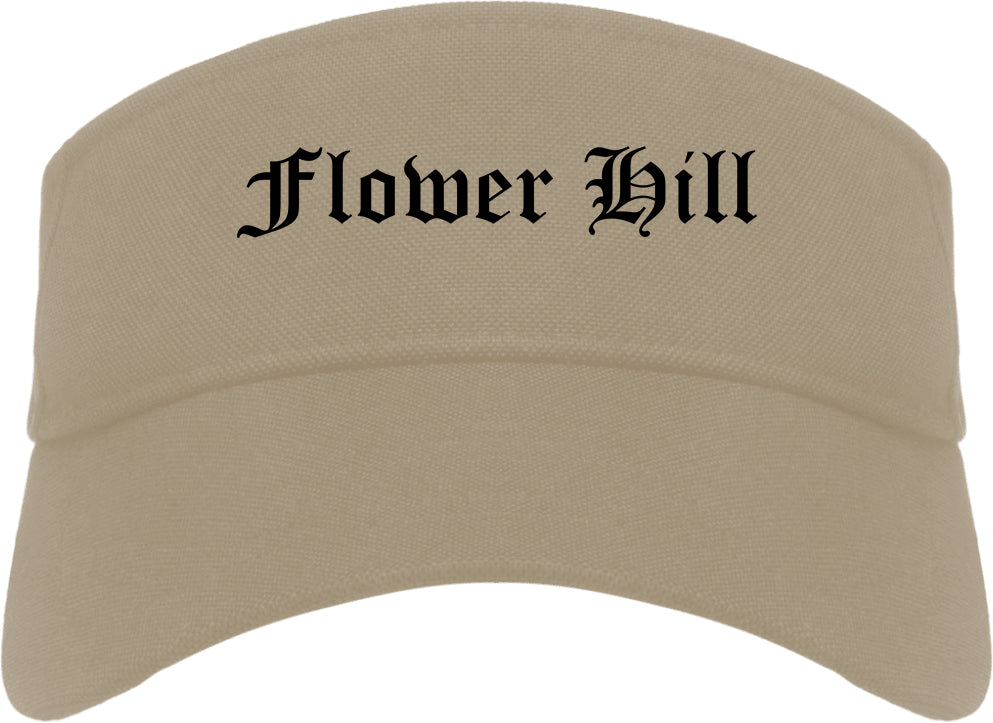 Flower Hill New York NY Old English Mens Visor Cap Hat Khaki