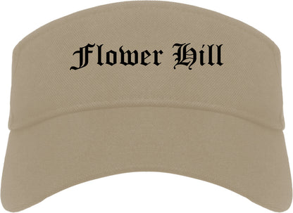 Flower Hill New York NY Old English Mens Visor Cap Hat Khaki