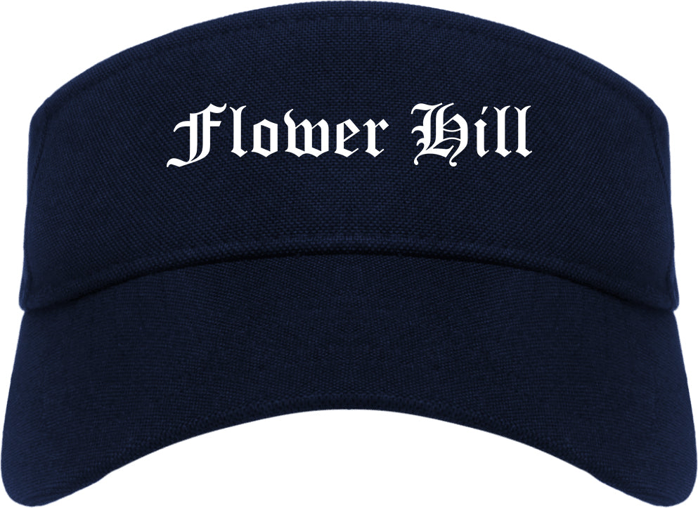 Flower Hill New York NY Old English Mens Visor Cap Hat Navy Blue