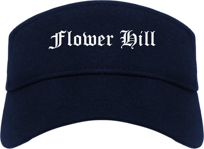 Flower Hill New York NY Old English Mens Visor Cap Hat Navy Blue