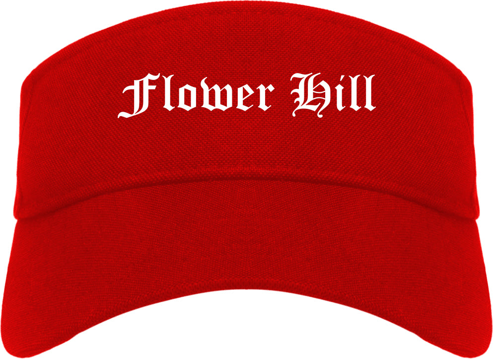 Flower Hill New York NY Old English Mens Visor Cap Hat Red