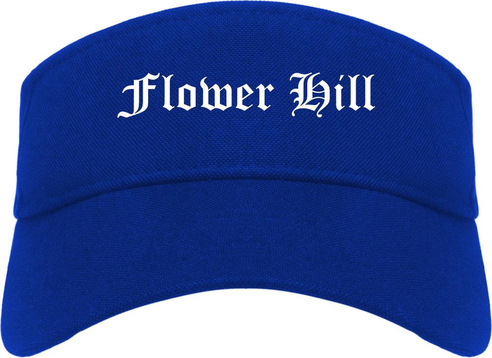 Flower Hill New York NY Old English Mens Visor Cap Hat Royal Blue